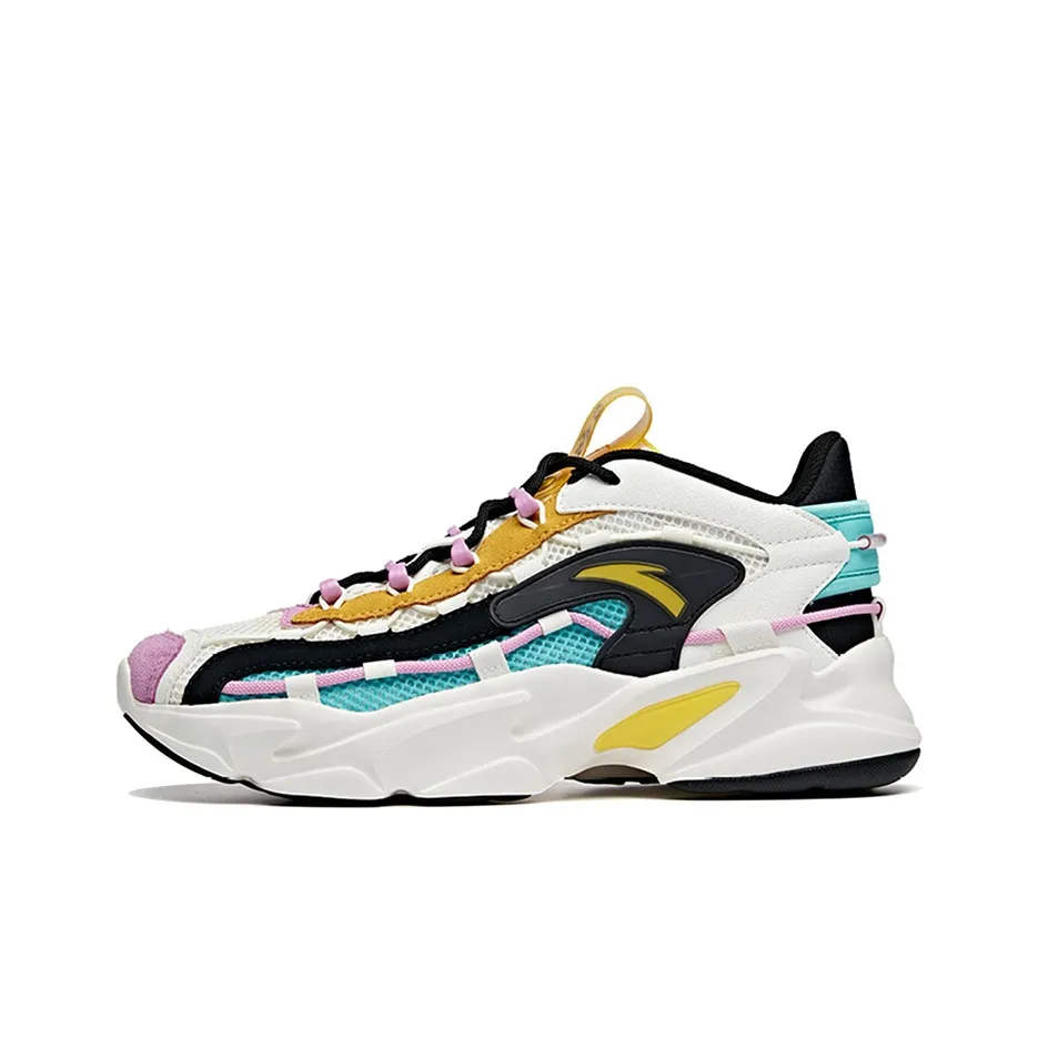 ANTA Walker Chunky Sneakers Women's Low Top Ivory White/National Flag Yellow/Fluorescent Aqua Green