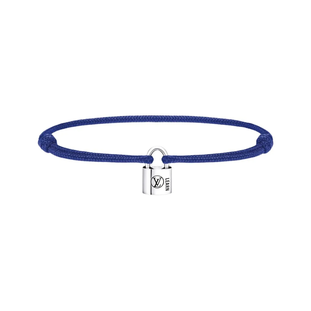 Lv Silver Lockit Bracelet Sterling Silver Black Laquered And Blue Polyester Cord