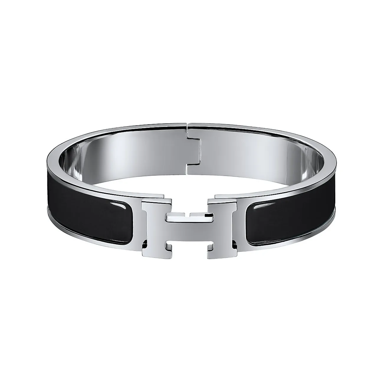 HERMES Clic H Palladium Plated Bangles Women's Black/Silver Color
