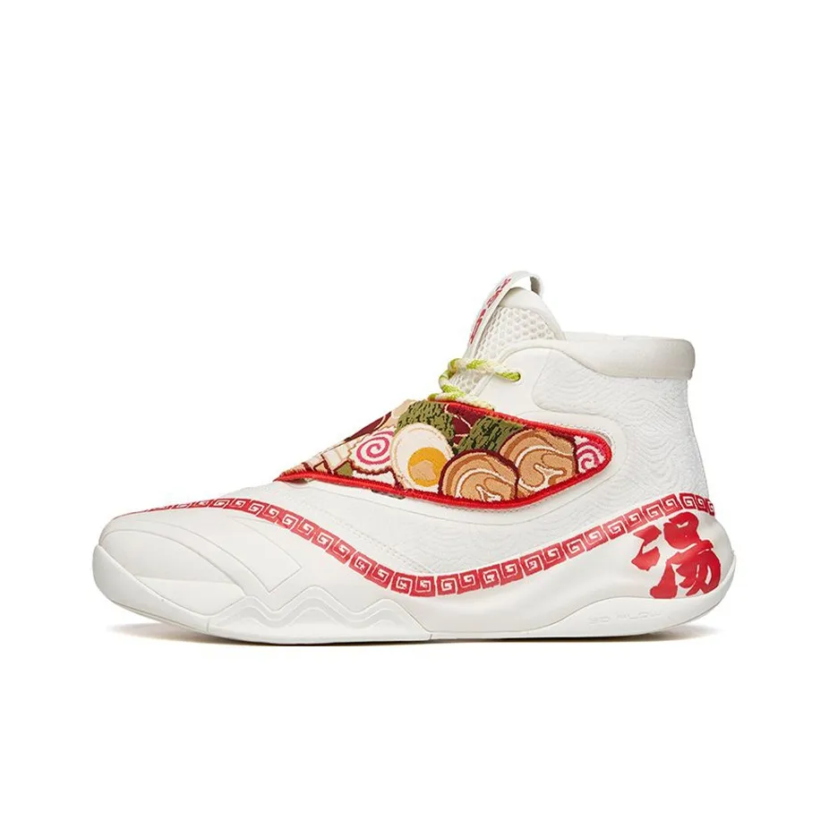 Anta Thompson KT6 Series 'Noodle Soup' Cushioning Anti-Slip And Wear-Resistant High-Top Basketball Shoes White Red