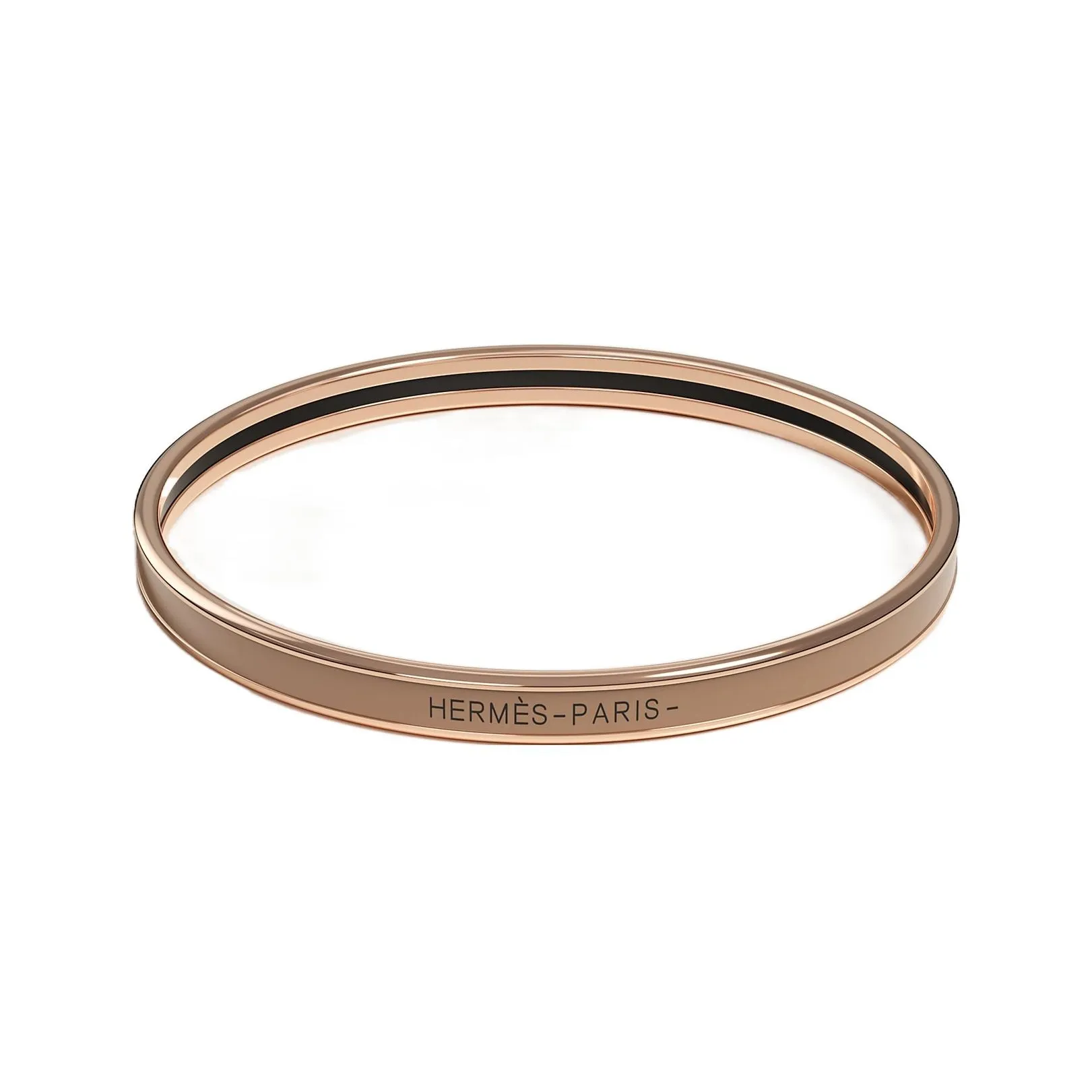 HERMES Uni Rose Gold Plated Bangles Women's Chestnut Brown