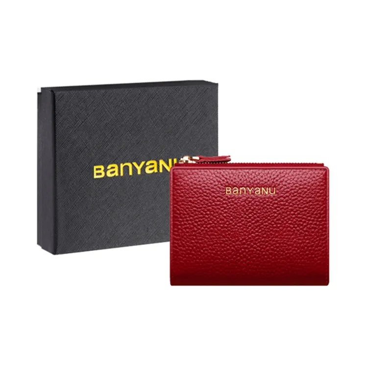 Banyanu Кошелек из крупнозернистой текстуры коровьей кожи Женские Бордовый Черный Светло-синий Светло-розовый Серый Темно-фиолетовый Коричневый