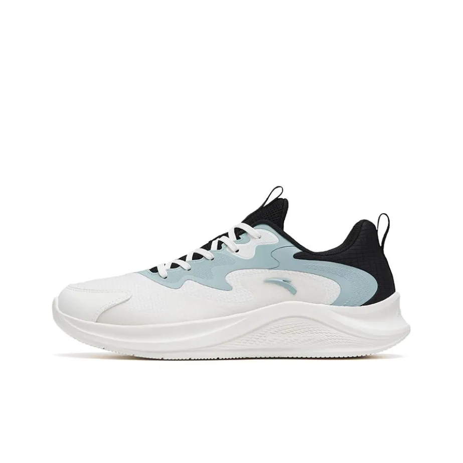 Anta Walk Cushioning Low Top Casual Running Cracked-Leather Shoes Men's White Black Blue