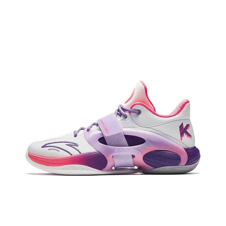 Anta KT SPLASH V V2 Cushioning And Breathable Mid Top Basketball Shoes Men's White Purple