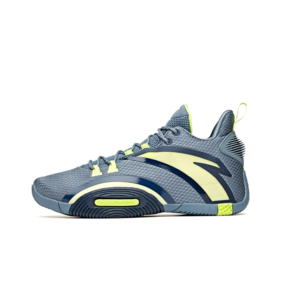 ANTA UFO3.0 Basketball Shoes Men's Low Top Checkerboard Gray/Coastal Blue/Neon Green
