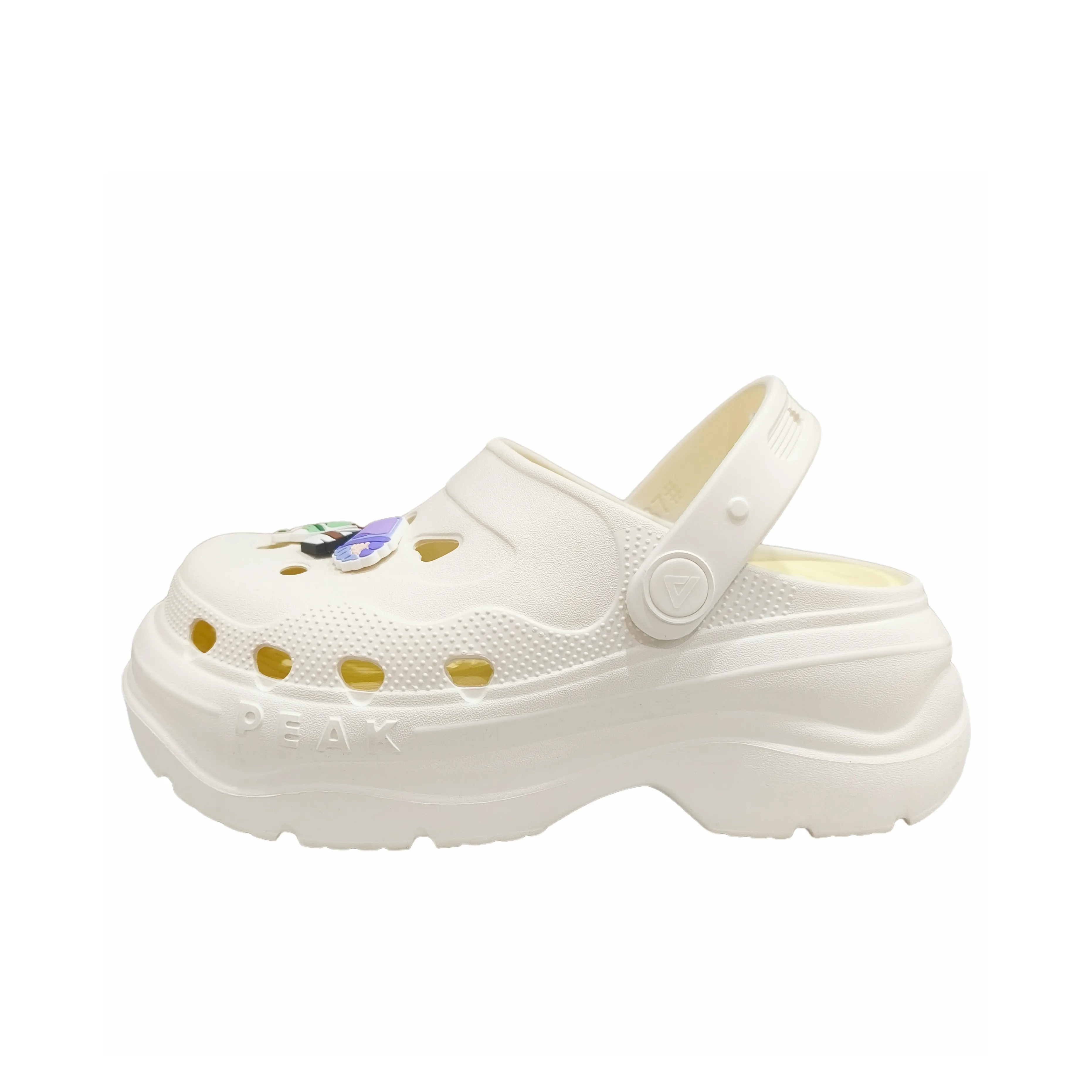 PEAK Pole Hole Shoes Cheese Clogs Women's Canvas White