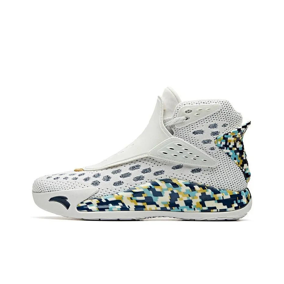 Anta KT5 KT 5 'Veteran' Cushioning Anti-Slip And Wear-Resistant High-Top Basketball Shoes White Blue Yellow