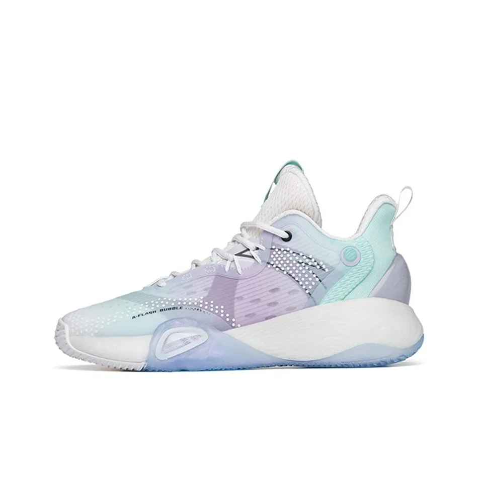 ANTA Bubble Bomb Basketball Shoes Men Low Top Shallow Beach Green/Ivory White/Lotus Purple