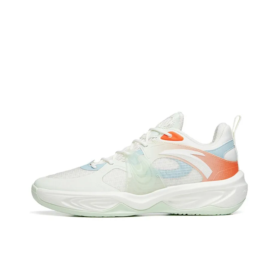 Anta Wind Cave 3 Cushioning Anti-Slip And Wear-Resistant Low-Top Performance Basketball Shoes White Green Orange