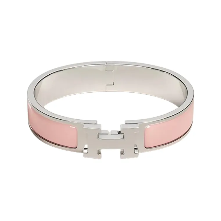 HERMES Silver Bangles Women's Pink
