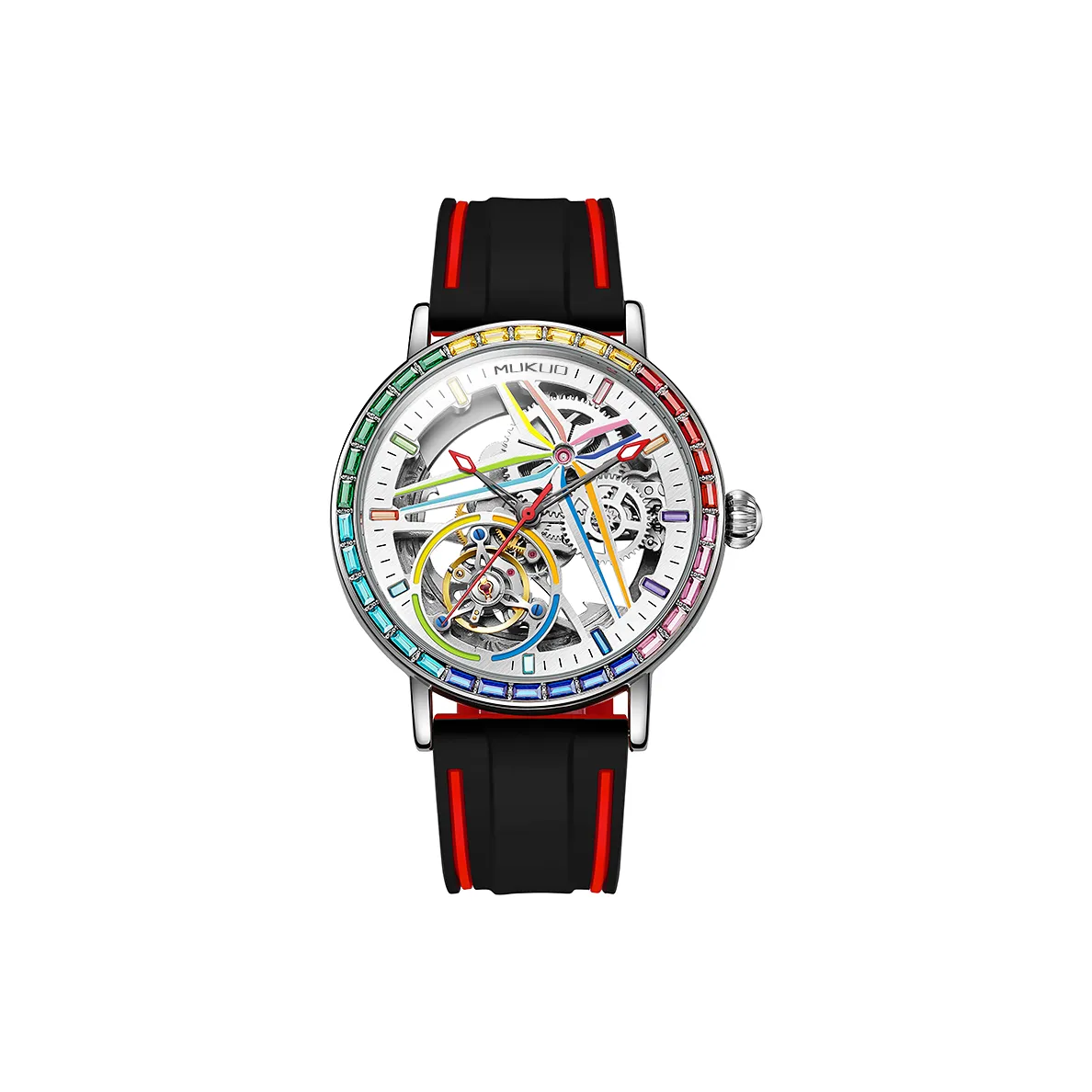 MUKUO Cool Play Collection Automatic Mechanical Movement Silicone Strap Watch Men's Watches Cut-Out Dial
