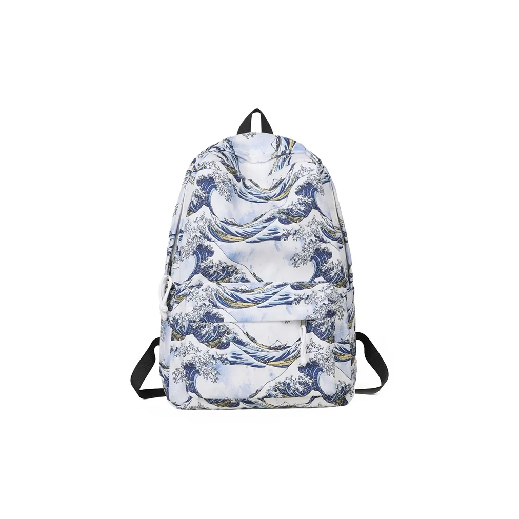 Kaka Tree Nylon Backpack Unisex Black/White/Blue