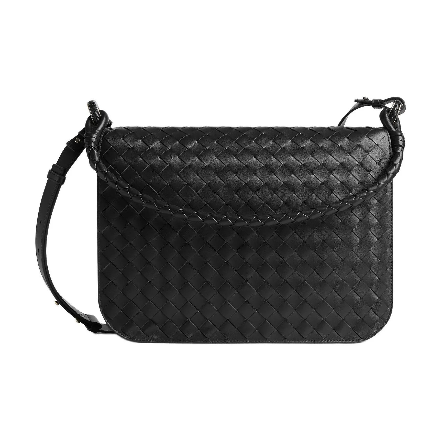 Bottega Veneta Intrecciato Calfskin Handbag Shoulder Bag Crossbody Bag Men's Black