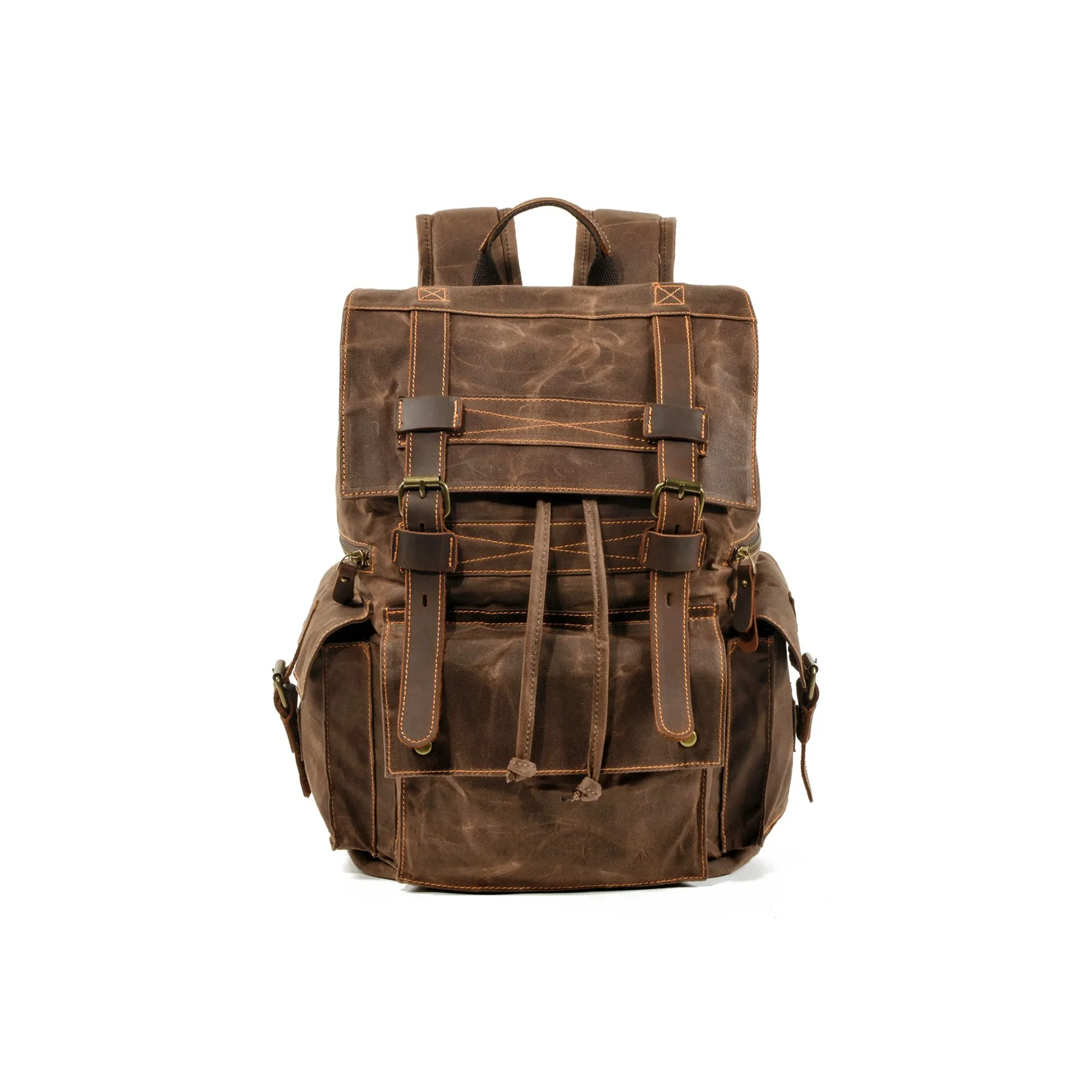 TTaG．baG Oil Wax Canvas Cow Leather Backpack Men's Dark Gray/Coffee/Jasper
