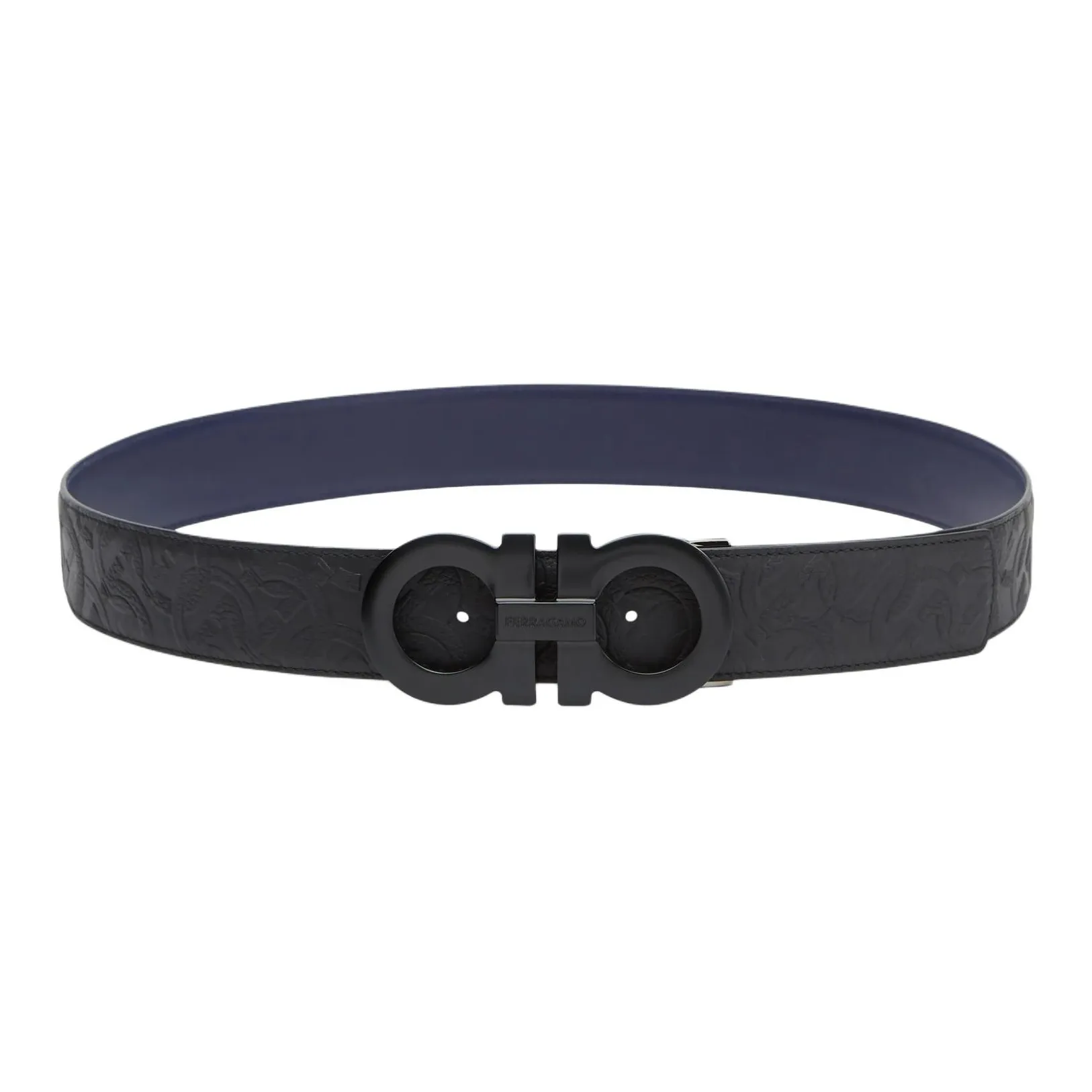 FERRAGAMO Calfskin Leather Belts Men's Black Width 4CM