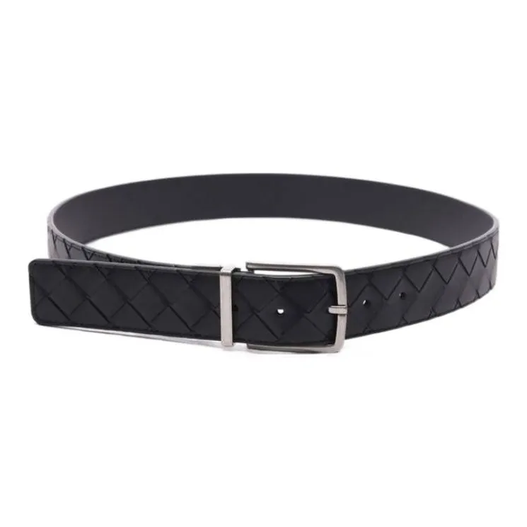 Bottega Veneta Woven Detail   Leather Belts Men's Black
