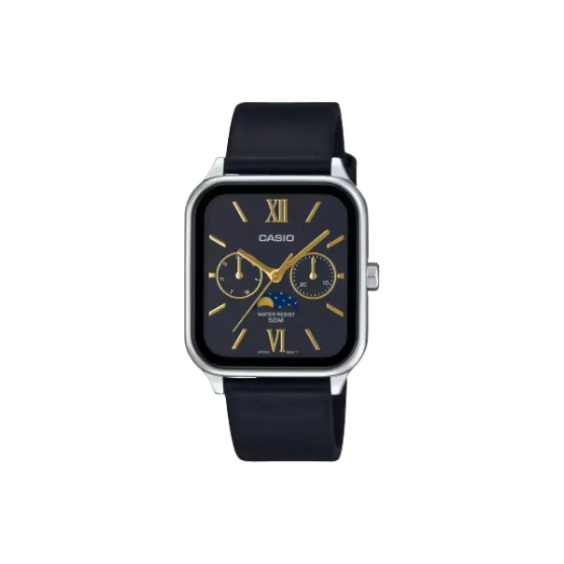 CASIO Кварцевый механизм часы с натуральной кожей ремешок унисекс черный циферблат