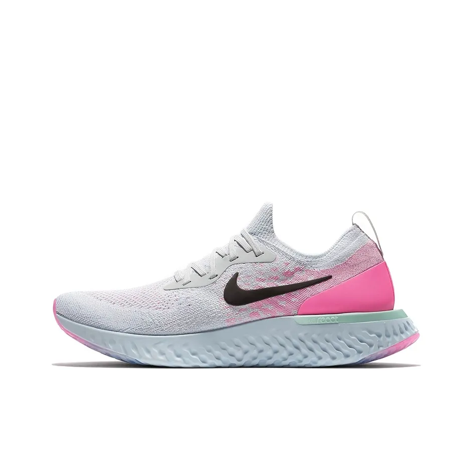 Nike Epic React Flyknit 1 Противоскользящие амортизаторы Низкий топ Марафон Беговые кроссовки Мужские Серый Розовый