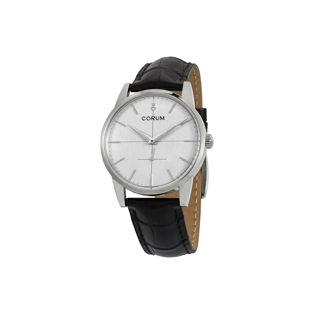 Corum Manual Mechanical Movement Men's Watches Watch 38mm Silver Dial Stainless Steel Case Leather Strap