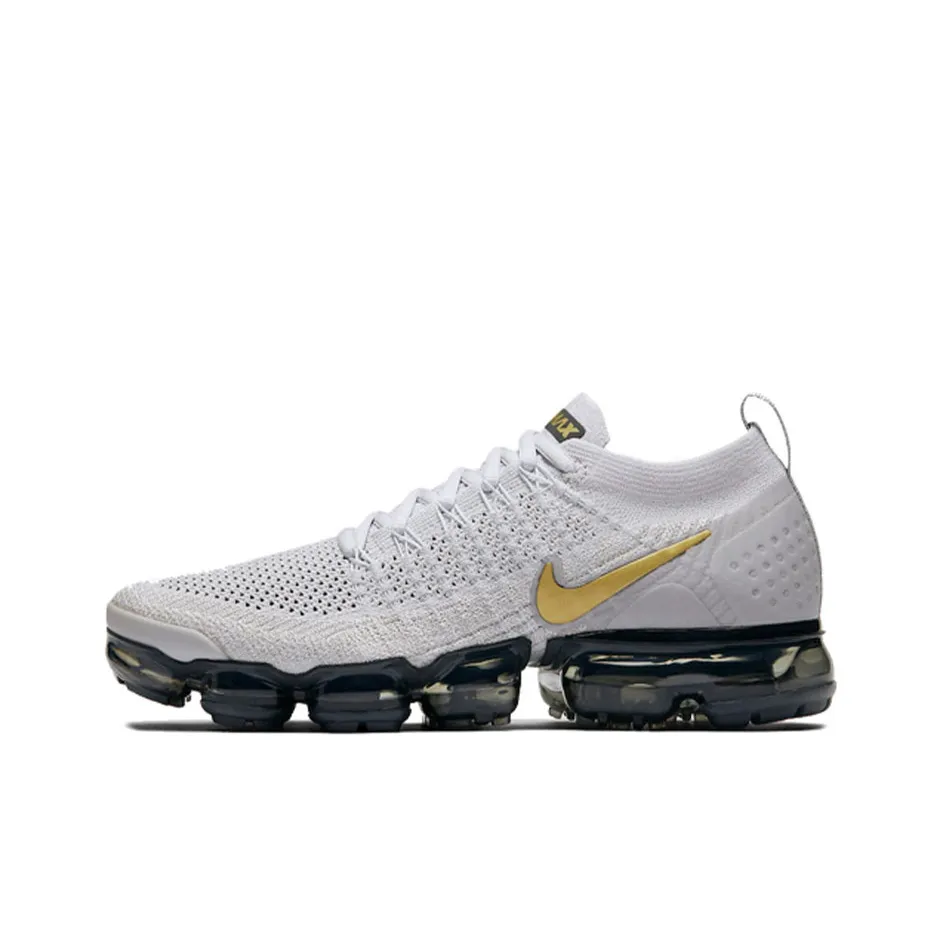 nike VaporMax Flyknit 2 Low Топ Тренировки Беговые кроссовки Женские Белые Золотые