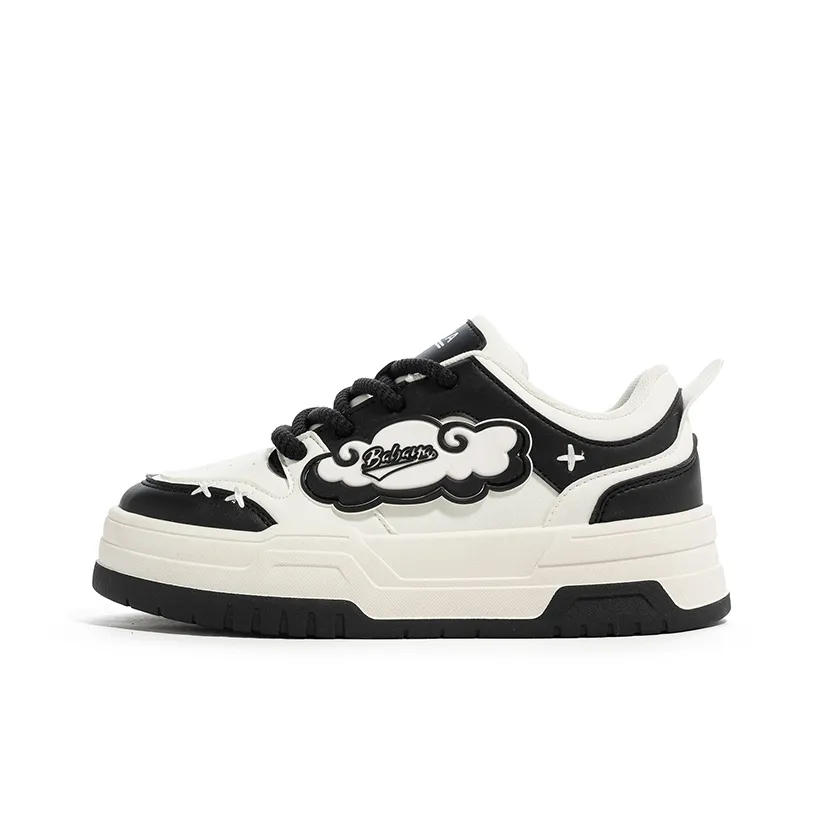 BABAYA KIDS Anti Slip And Wear Resistant Lightweight Low Top Skateboard Shoes Women's White Black