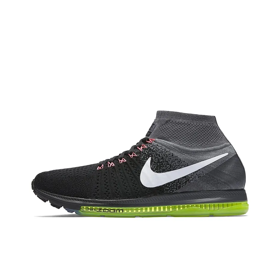 Nike All Out Flyknit Амортизаторы Shock Resistant MID Беговые кроссовки Мужские Черные Зеленые