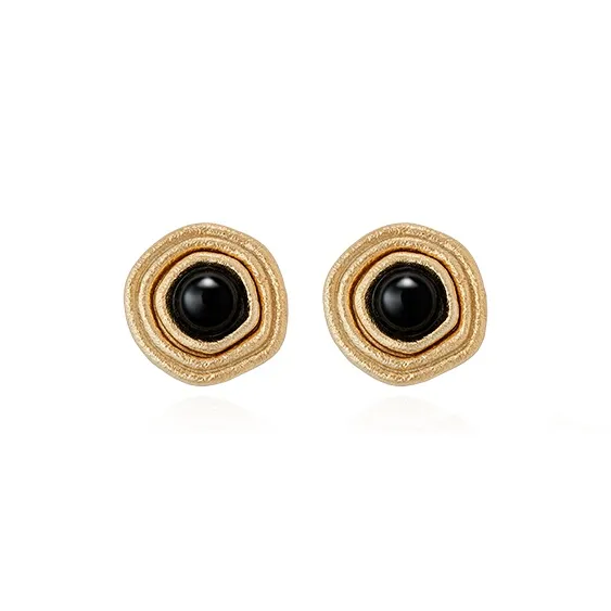 NEVERFAR Black Agate S925 Sterling Silver Stud Stud Earrings Unisex