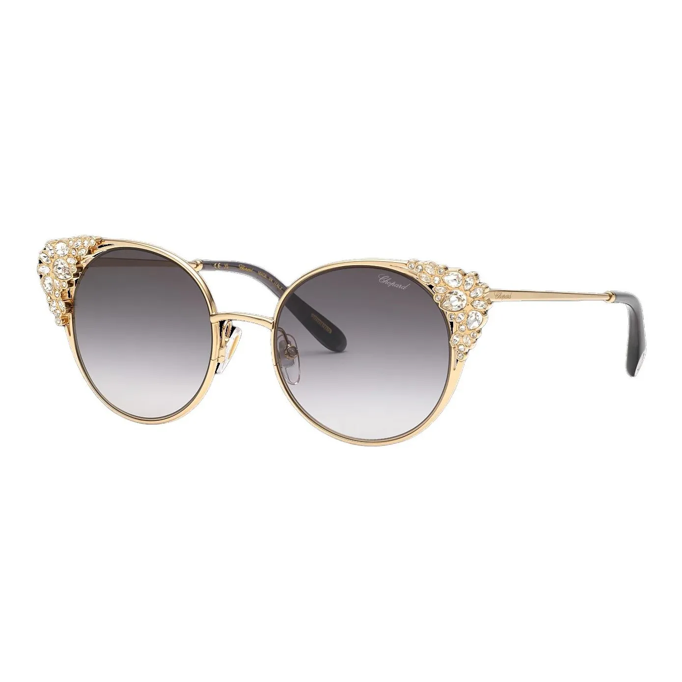 CHOPARD Palladium Plated Metal Crystal Round Sunglasses Women's Gold