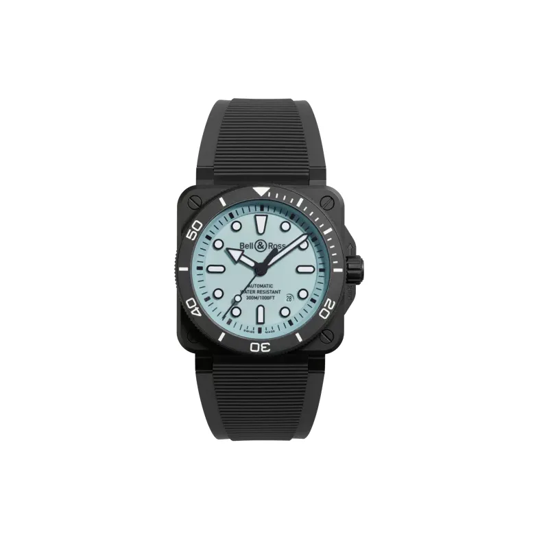 BELL & ROSS Automatic Mechanical Movement Unisex Watch 42mm Blue Dial Ceramic Watch Case Rubber Synthetic Textile Strap