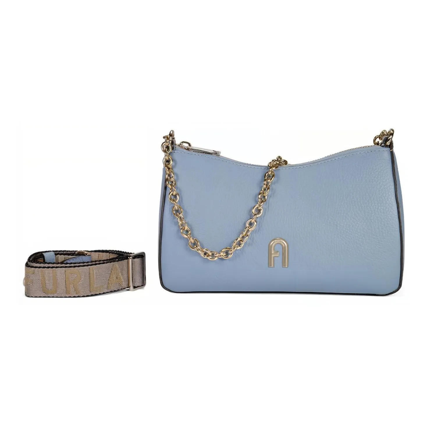 Furla Cow Leather With Nylon Portable Crossbody Bag, Shoulder Bag Women's Sky Blue