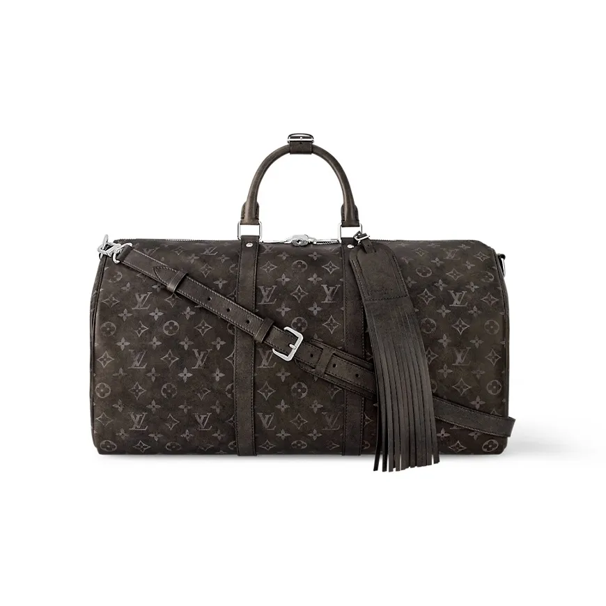 LOUIS VUITTON KeepallBandoulière Monogram Matte Cow Leather Shoulder Bag Crossbody Bag Handbag Travel Bag Men's Black