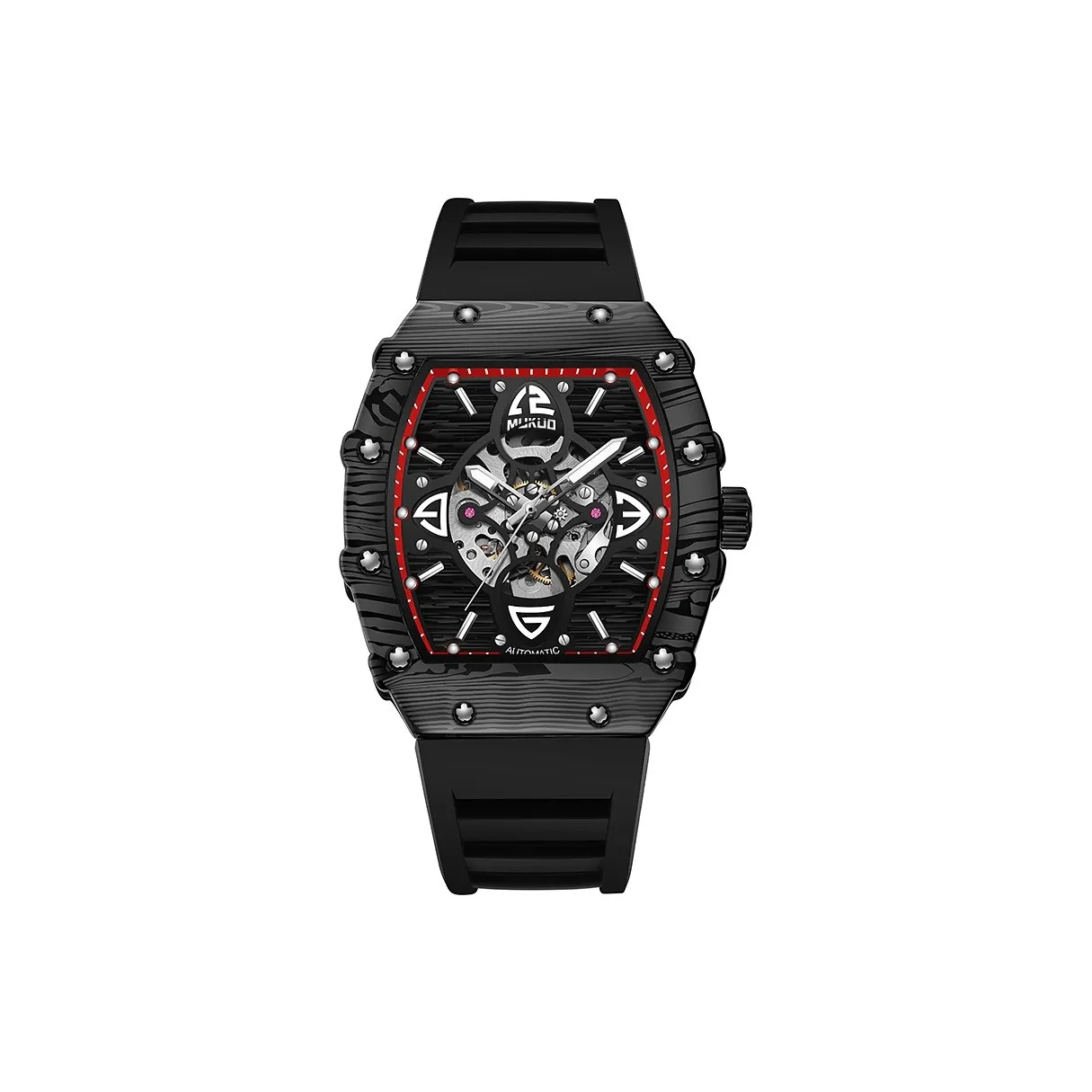 MUKUO GRACE Collection Автоматический Механический Механизм Силиконовый Ремешок Часы Мужские Черный Циферблат