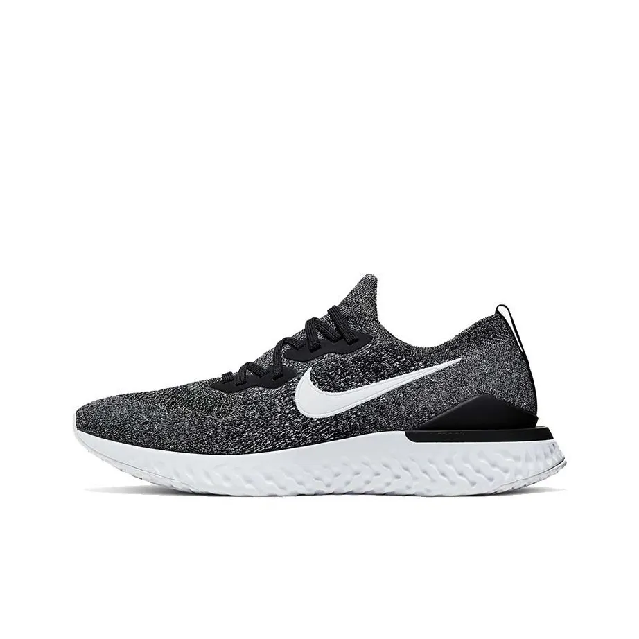 Nike Epic React Flyknit 2 Slip-resistant Abrasion-resistant Low-top Marathon Running Shoes Men's Black White