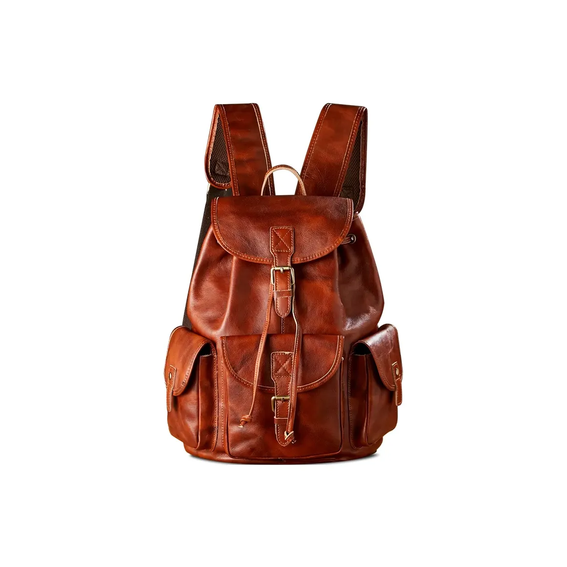 Simple&nature Vegetable Tanned Leather Backpack Unisex Light Brown
