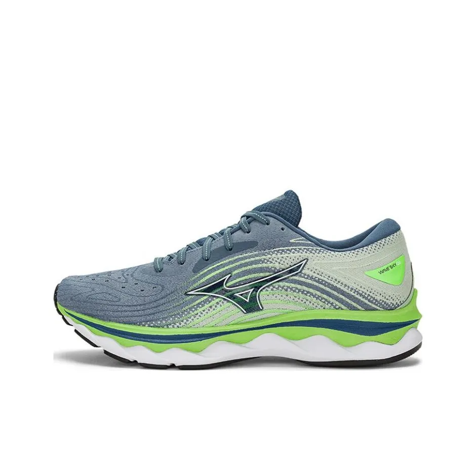 Mizuno Wave Sky 6 Амортизаторы Shock Absorbers Противоскользящие Устойчивые к истиранию Низкий Топ Повседневные Беговые кроссовки Мужские Серый Синий Зеленый