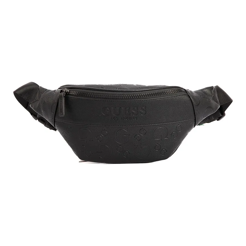 GUESS Synthetic Leather One Shoulder Crossbody Fanny Pack Sling Bag Regular Men's Black/Dark Gray