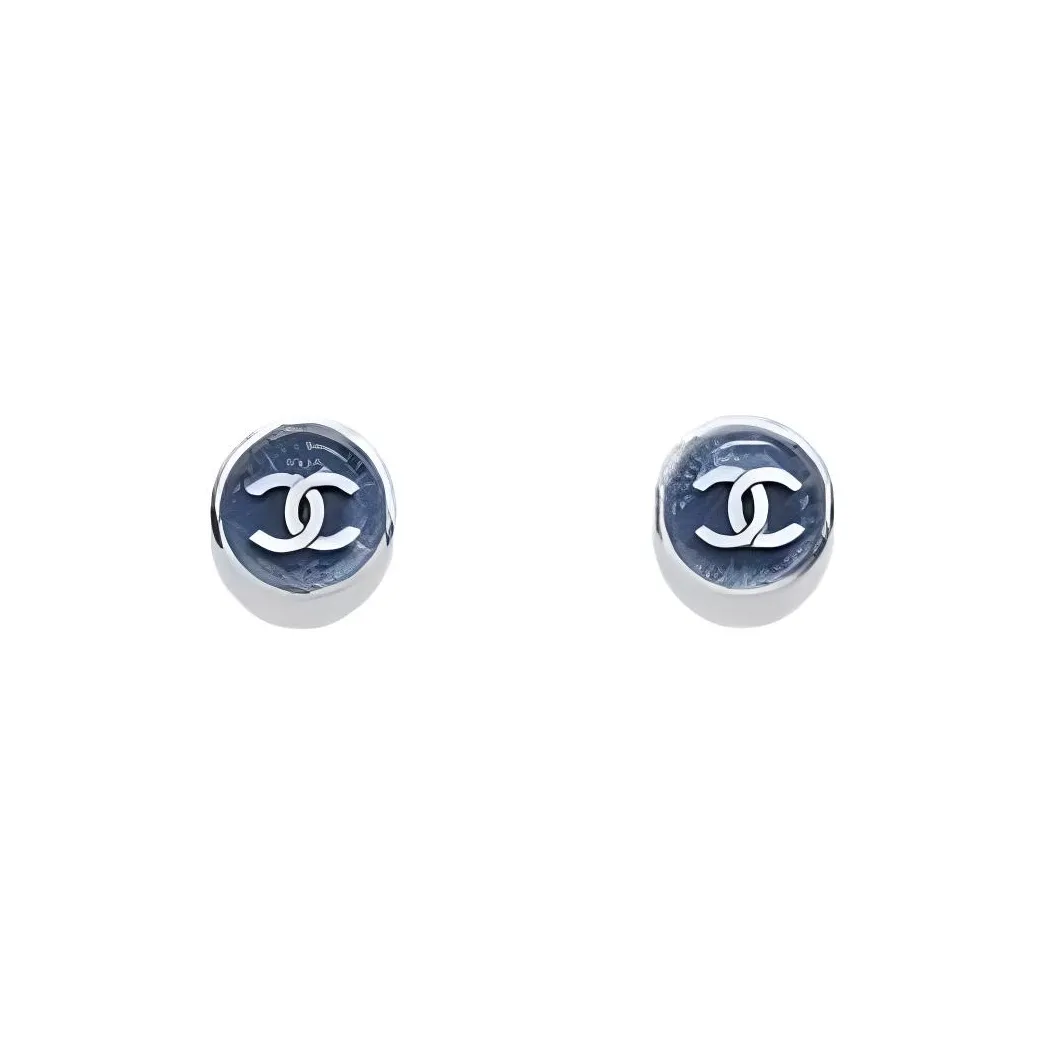 CHANEL Stud Earrings Women's Denim Blue
