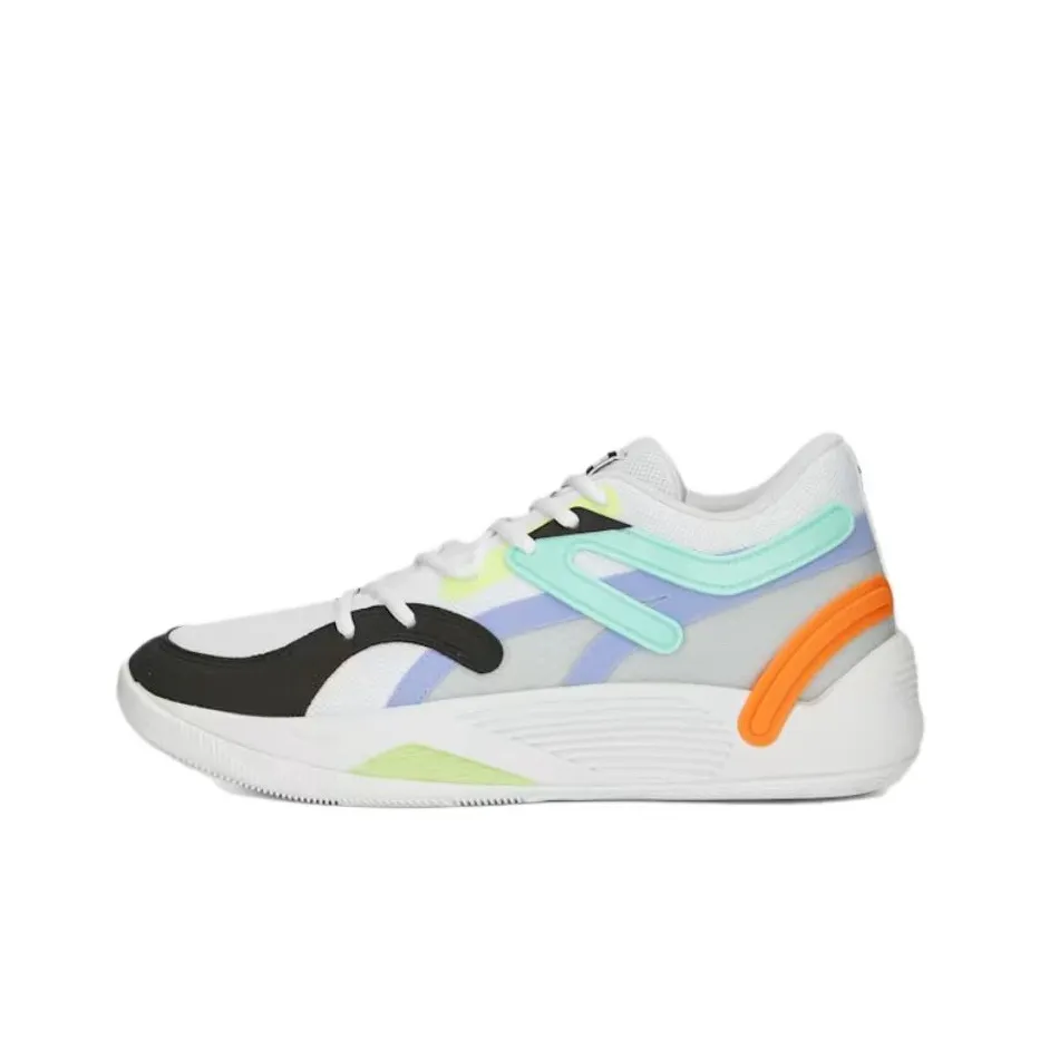 PUMA Trc Blaze Cushioned Slip-Resistant Abrasion-Resistant Low-Top Basketball Shoes Unisex White Blue Orange