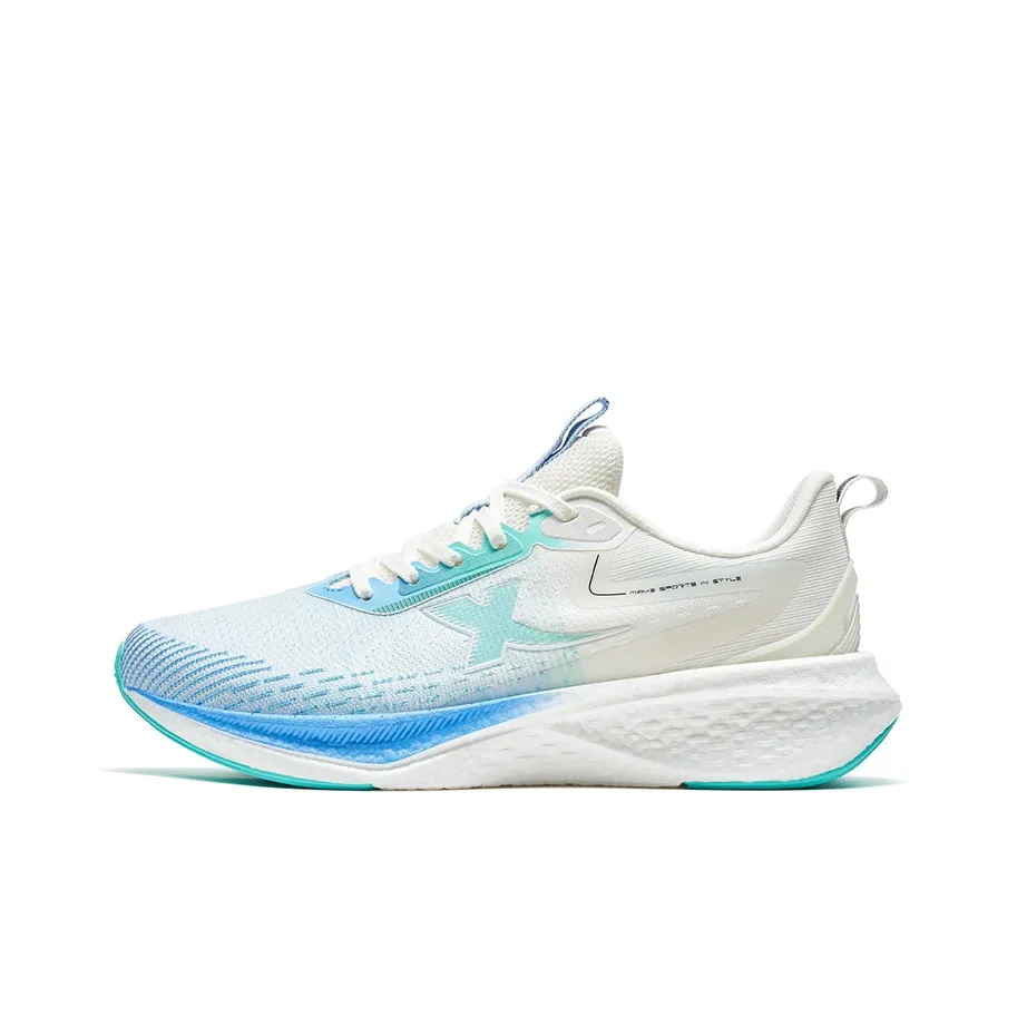 XTEP Kunpeng Anti Slip Wear Resistant Low Top Running Shoes Men's White Blue Green