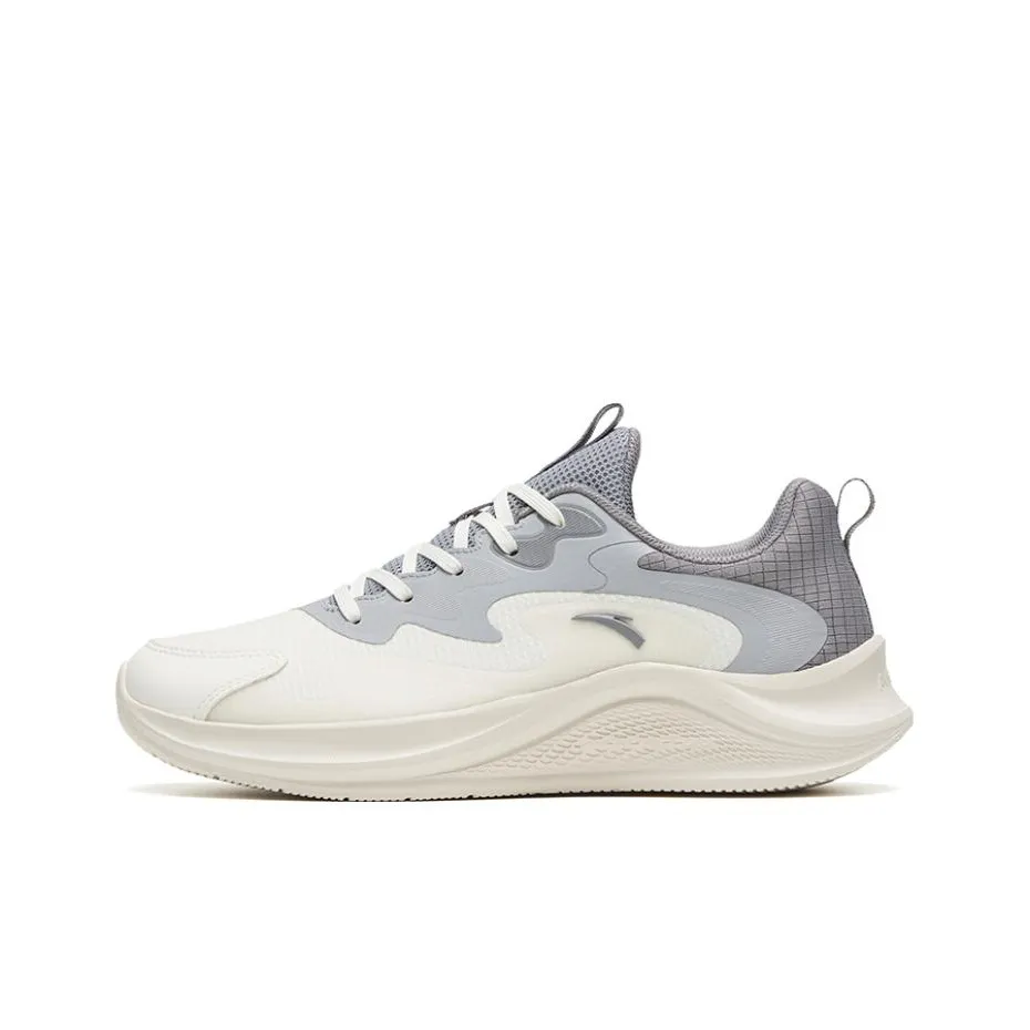 Anta Walk Anti Slip Wear Resistant Low Top Sprint Running Cracked-Leather Shoes Men's White Gray