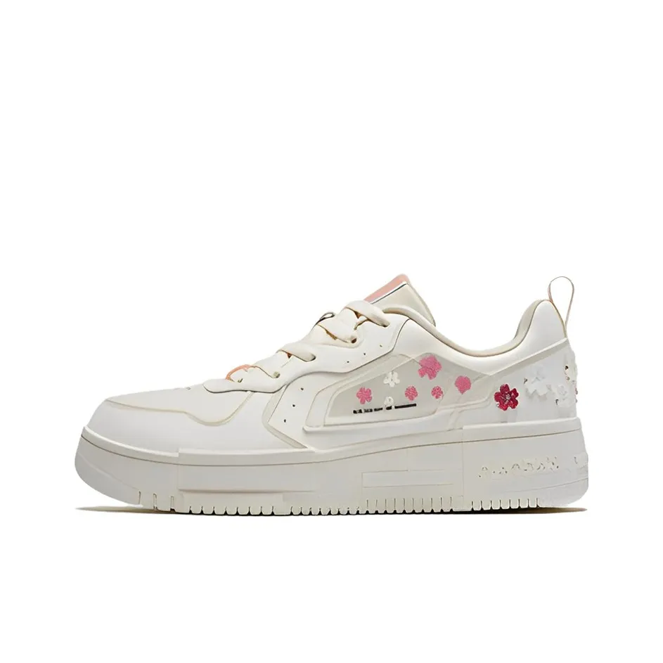 QIAODAN World Of Flowers And Flowers Skateboard Shoes Women's Low Top Pink/White
