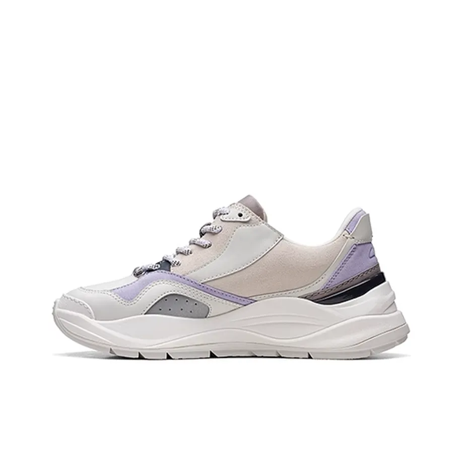 Clarks Lightweight Series Wear Resistant Slip Resistant Low Top Casual Shoes Women's White Purple