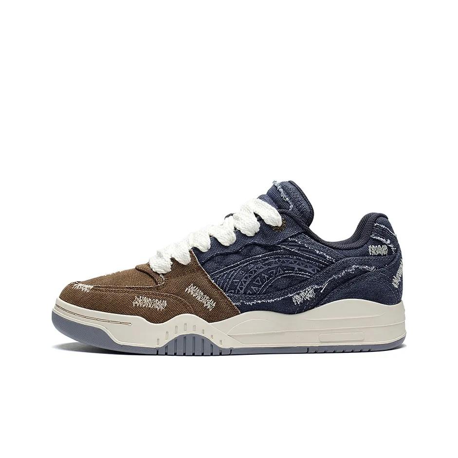 LiNing Yuebai Denim Abrasion Resistant Breathable Low Top Skateboard Shoes Men's Blue Brown