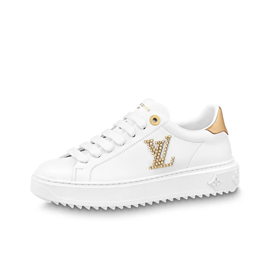 LOUIS VUITTON Time Out Sneakers 'White With Gold Rhinestone Logo' Women's