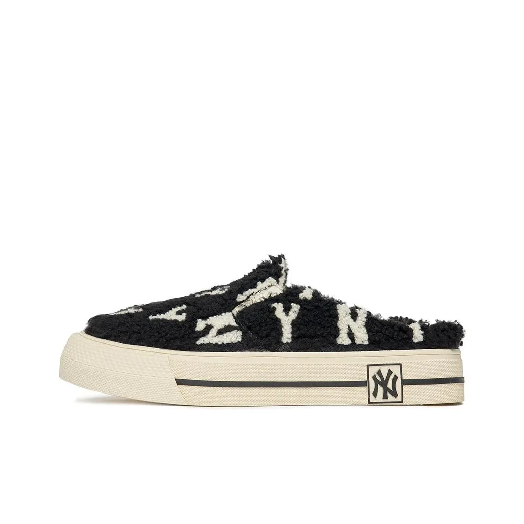 MLB Playball Mule Fleece Monogram Anti Slip Wear Resistant Low Top Skateboard Shoes Unisex Black