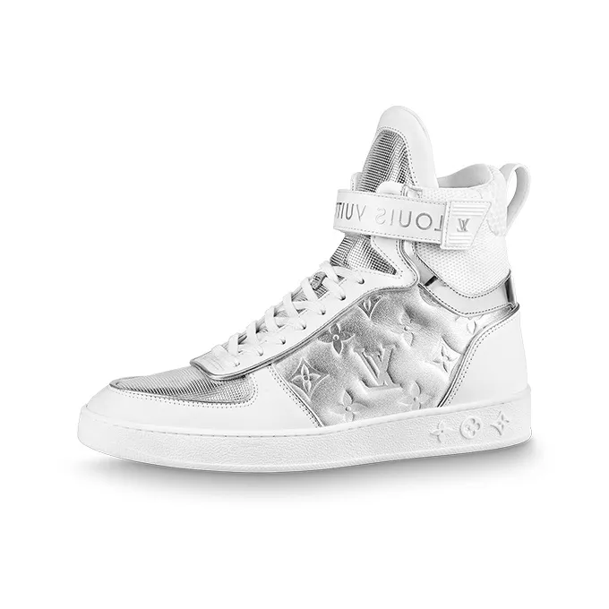LOUIS VUITTON Boombo High Top Stylish Skateboarding Shoes Women's Silver White