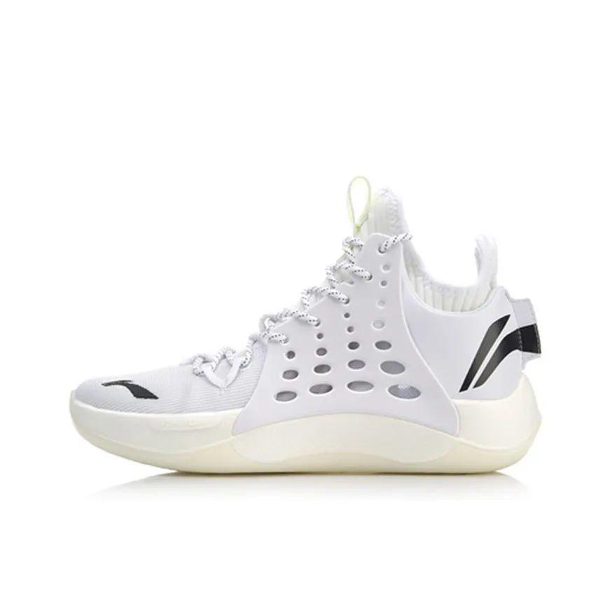 LiNing SONIC 7 Non slip Wear resistant Shock Absorption Mid Top Performance Basketball Shoes White Black