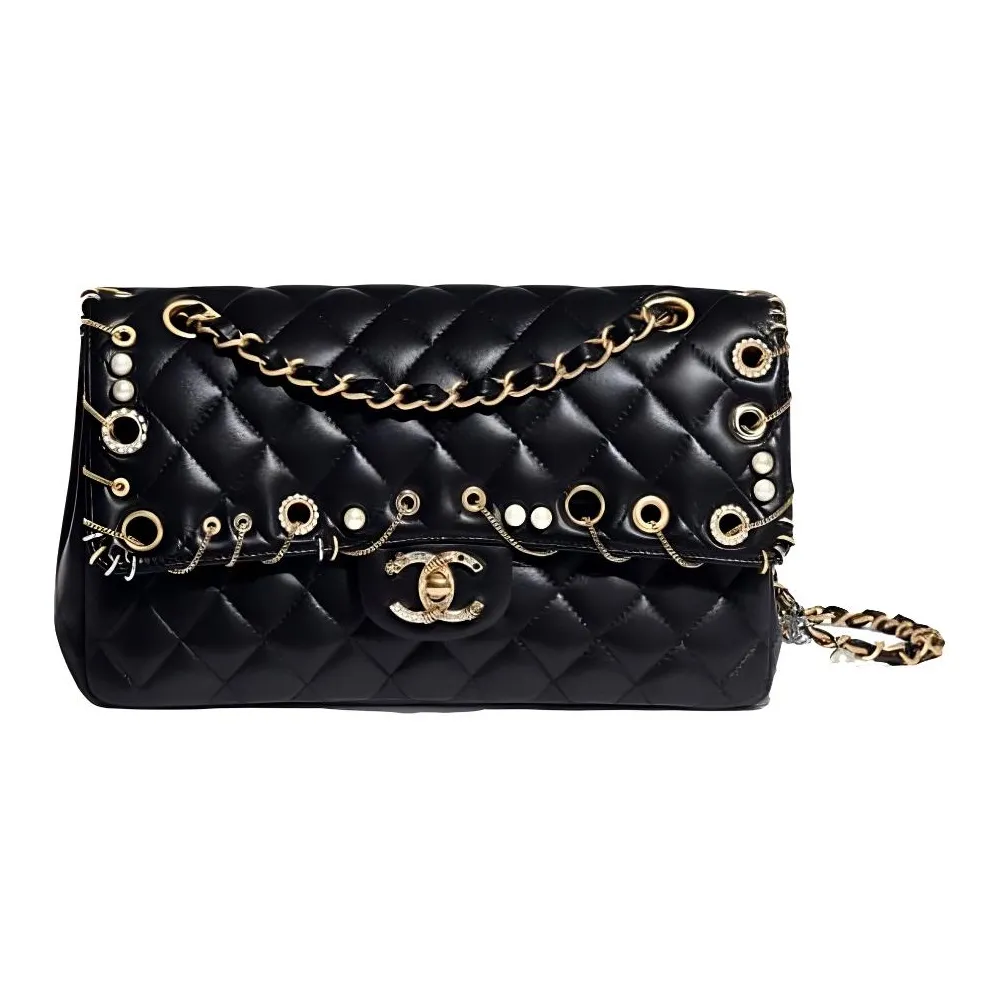 CHANEL Classic Flap CF Lambskin Flap Bag, Chain Bag, Crossbody Bag, Shoulder Bag Women's Black