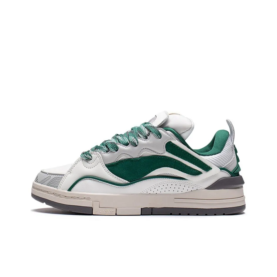 LiNing Wave Golden Slip-Resistant Cushioning Wear-Resistant Low-Top Skateboard Shoes Men's White Green