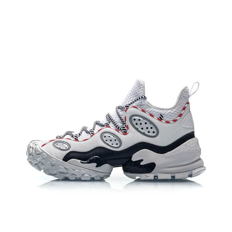 LiNing CF Countflow Monster Eye Mid Durable Breathable Mid Top Vintage Basketball Shoes Men's White Red